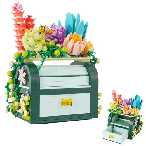 Oichy Sukkulenten Kasten Bauspielzeug Künstliche Pflanzen Bausteine Set Kreatives Blumen klemmbausteine für Geschenke und Dekoration (867 Stück) von Oichy