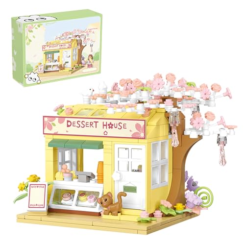 Oichy Sakura Dessertladen Baustein Sets Kirschbaum Konstruktionsspielzeug Straßenansicht Haus Bauspielzeug für Geschenke und Dekoration (384 Stück) von Oichy
