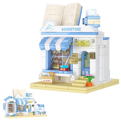 Oichy Shop Bauspielzeug Faltbare Buchhandlung im Ägäis-Stil Bausätze 3-in-1-Haus Modulare Baustein-Sets für Jungen und Mädchen (276 Stück) von Oichy