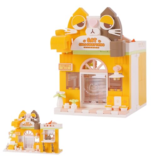 Oichy Shop Bauspielzeug Liebenswert Katzencafé Bausteine Sets 3-in-1 Faltbares Haus Straßenansicht Klemmbausteine für Kinder Teenager Erwachsene (280 Stück) von Oichy