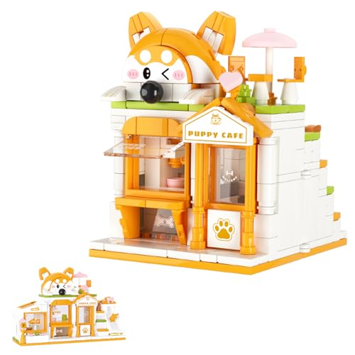 Oichy Shop Bauspielzeug Niedliches Faltbares Welpen Café Bausteine Set Modularhaus Konstruktionsspielzeug für Kinder und Erwachsene (309 Stück) von Oichy