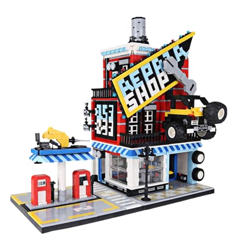 Oichy Shop Baustein-Sets Punk-Stil Autowerkstatt Bauspielzeug Pädagogisch Street View Architektur Baukastenmodell für Jungen und Mädchen (2120 Stück) von Oichy