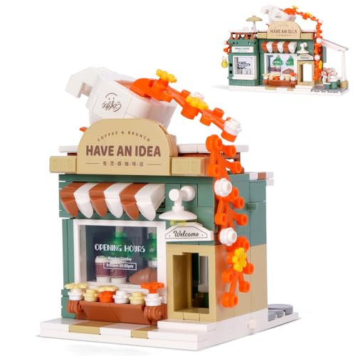 Oichy Shop Bauspielzeug Kreatives Café Straßenansicht Bausteine Sets Faltbare Haus Klemmbausteine für Kinder Jugendliche und Erwachsene (307 Stück) von Oichy