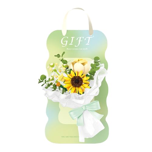 Oichy Sonnenblumen Bauspielzeug Hängende Blumenstrauß Bausteine Set mit Postkarten Dekorative Klemmbausteine für Geschenke von Oichy
