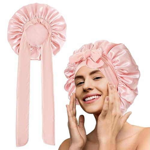 Oiieco Seidenhaube zum Schlafen,Schlafmütze Satin Bonnet,Silk Bonnet Bequem und Weich,mit Satin gefütterte Haube mit Bindeband,für Damen und Mädchen für lockiges Haar von Oiieco