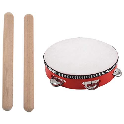 Oikabio 2 Stück Percussion Rhythmus Sticks Kinder Musikspielzeug Geschenk & 1 Stück 20,3 cm Musik-Tamburin Trommel Runde Percussion Geschenk von Oikabio