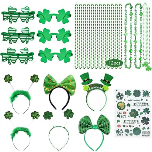 Oilmal Grüne Patrick's Day Kobold-Kopfbedeckung für Themenpartys, grüne Halskette, Patrick's Day Kostüm für Damen von Oilmal