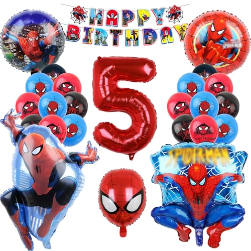 Oirigaga Geburtstagsdeko Luftballons Set für Jungen im Alter von 5 Jahren, Kindergeburtstag Party Deko Kit with Cartoon-Spidey Helium Ballons, Geburtstag Folienballons und Happy Birthday Banner Oirigaga Geburtstagsdeko Luftballons Set für Jungen im Alter von 5 Jahren, Kindergeburtstag Party Deko Kit with Cartoon-Spidey Helium Ballons, Geburtstag Folienballons und Happy Birthday Banner von Oirigaga