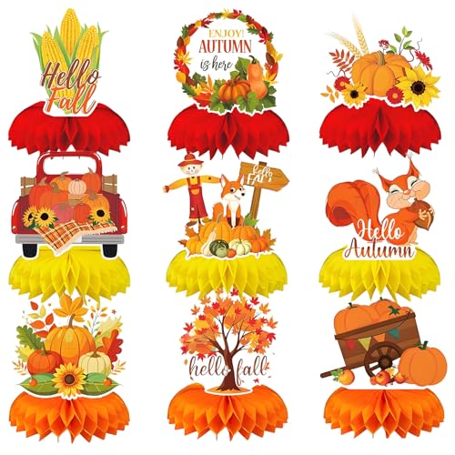 Oiuyamn 9 Stück Herbst-Party-Waben-Mittelstücke, 3D-Thanksgiving-Tischdekoration für Tischdekoration, Kürbis-Herbst-Thema, Wabendekorationen für Hallo Herbst Partyzubehör Oiuyamn 9 Stück Herbst-Party-Waben-Mittelstücke, 3D-Thanksgiving-Tischdekoration für Tischdekoration, Kürbis-Herbst-Thema, Wabendekorationen für Hallo Herbst Partyzubehör von Oiuyamn