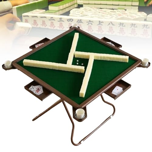 Oiyekntd Klappbarer Mahjong-Tisch, Multifunktions-Kartentisch mit Plüschplatte, Party-Spieltisch mit 4 Getränkehaltern und 4 Schubladen, für Pokerkarten, Mahjong, Brettspiele von Oiyekntd