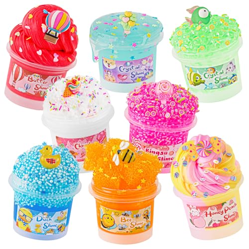 8 x 100 ml Schleim-Set, Slime Variety Pack Different Textures, mit Cloud, Clear, Butter Slime, Schleim-Partygeschenke für Kinder, Geburtstags-, Oster- und Halloweengeschenk für Jungen und Mädchen von Okaybee