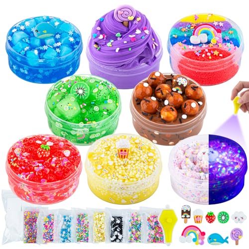 8 x 100 ml Schleim Set, Slime Variety Pack Different Textures, mit Rainbow Cloud, Butter, Clear, Glow in The Dark Slime, Schleim-Partygeschenke für Mädchen und Jungen, Oster- und Halloweengeschenk von Okaybee