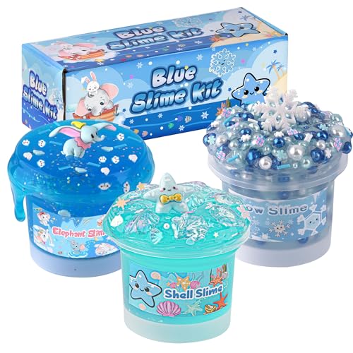 3er-Pack Blauer Schleim-Set für Kinder: Enthält Klar-Schleim, Water Slime & Perlen-Crunchy Slime, Spaß- & Sinneserlebnis DIY Slimes Set für Mädchen & Jungen, Slimes-Partygeschenke von Okaybee