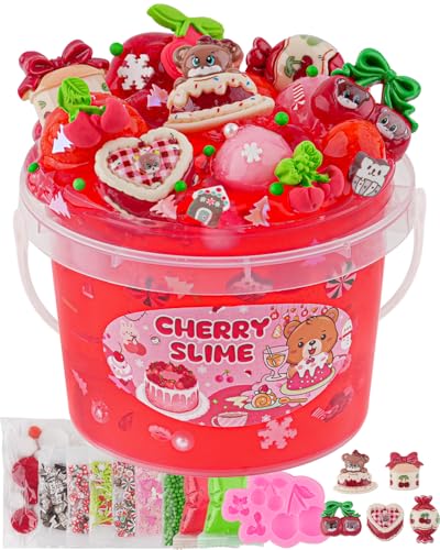 Cherry Red Slime Set für Kinder, Schleim Bucket with Slime Clay, 10 Packungen mit Zubehör, Slime Partygeschenke für Mädchen & Jungen, Sensorisches Spielzeug, Ostern Halloween Weihnachts Geschenke Cherry Red Slime Set für Kinder, Schleim Bucket with Slime Clay, 10 Packungen mit Zubehör, Slime Partygeschenke für Mädchen & Jungen, Sensorisches Spielzeug, Ostern Halloween Weihnachts Geschenke von Okaybee