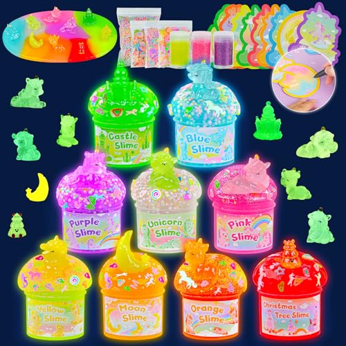 Einhorn Leuchtender Slime Kit 9er Pack, mit Leuchtanhängern, DIY Regenbogen-Schleim-Set für Kinder, Leucht-Party-Geschenke für Jungen & Mädchen, Ostern, Halloween Einhorn Leuchtender Slime Kit 9er Pack, mit Leuchtanhängern, DIY Regenbogen-Schleim-Set für Kinder, Leucht-Party-Geschenke für Jungen & Mädchen, Ostern, Halloween von Okaybee