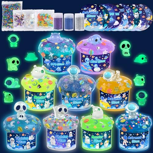 Galaxy Leuchtender Slime Kit 9er Pack, mit Leuchtanhängern, Regenbogen-Schleim-Set für Kinder, Leucht-Party-Geschenke für Jungen & Mädchen, Ostern, Halloween Galaxy Leuchtender Slime Kit 9er Pack, mit Leuchtanhängern, Regenbogen-Schleim-Set für Kinder, Leucht-Party-Geschenke für Jungen & Mädchen, Ostern, Halloween von Okaybee