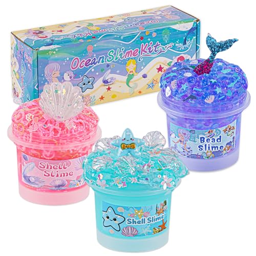 Ocean Slime Kit 3 Pack für Kinder: Enthält Mermaid Perlen-Schleim, Pinken Knister & Blauen Klar-Schleim, Spaß- & Sinneserlebnis DIY Slime-Set für Mädchen & Jungen, Slimes-Partygeschenke Ocean Slime Kit 3 Pack für Kinder: Enthält Mermaid Perlen-Schleim, Pinken Knister & Blauen Klar-Schleim, Spaß- & Sinneserlebnis DIY Slime-Set für Mädchen & Jungen, Slimes-Partygeschenke von Okaybee