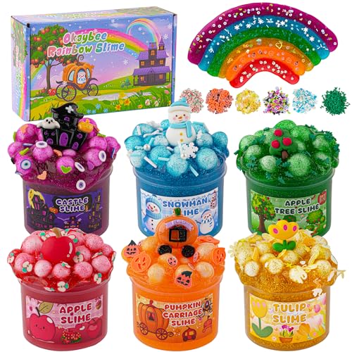 Okaybee 6 Pack Crystal Slime Kit, Glitter Crunchy Slime Set, Regenbogen Schleim für Kinder, Schleim Party Geschenke, Sensorisches Spielzeug, Geburtstags Ostern Halloween Mädchen und Jungen Okaybee 6 Pack Crystal Slime Kit, Glitter Crunchy Slime Set, Regenbogen Schleim für Kinder, Schleim Party Geschenke, Sensorisches Spielzeug, Geburtstags Ostern Halloween Mädchen und Jungen von Okaybee