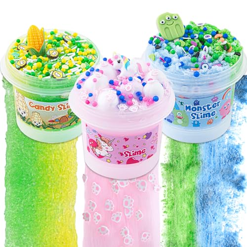 Okaybee 3 Pack Slime Set, Includes Monster Cloud Slime, Pink Clear Slime & Corn Candy Slime, Schleim Kinder for Girls and Boys Ages 8-12, 3 Verschiedene Textures Schleim Set, Birthday Hallowmas Gift von Okaybee