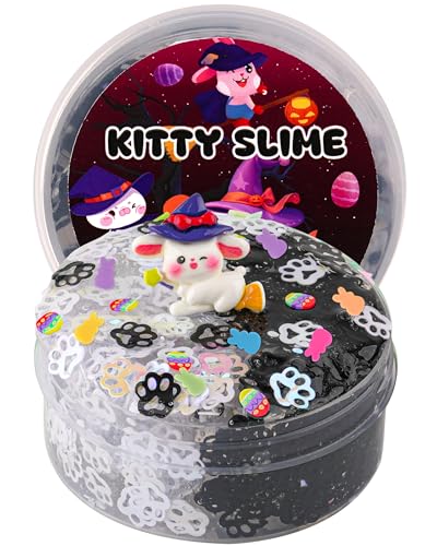 Crystal Slime, Black & White Cat's Paw Glitter Sequins Slime, Crunchy Schleim für Kinder, sensorisches Schleimspielzeug, Geschenke für Mädchen und Jungen zum Geburtstag, Ostern, Halloween, Weihnachten von Okaybee