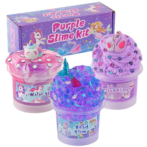3er-Pack Lila Schleim-Set für Mädchen: Enthält Cloud Slime, Water & Mermaid Crunchy Slime, Spaß- & Sinneserfahrung DIY Schleim-Set für Kinder & Teens, Slimes-Partygeschenke Geburtstag von Okaybee