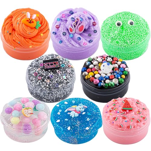 8 x 100 ml Schleim Set für Kinder, Slime Variety Pack Different Textures, mit Bingsu, Water, Cloud, Butter, Snow Fizz Slime, Schleim-Partygeschenke für Mädchen und Jungen, Oster- und Halloweengeschenk 8 x 100 ml Schleim Set für Kinder, Slime Variety Pack Different Textures, mit Bingsu, Water, Cloud, Butter, Snow Fizz Slime, Schleim-Partygeschenke für Mädchen und Jungen, Oster- und Halloweengeschenk von Okaybee