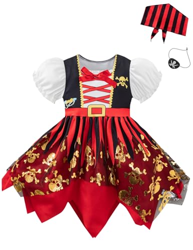 Okbebe Piratenkleid für Kleinkinder, Babys, Mädchen, Outfits mit Piraten-Augenmaske und Kopftuch, Schwarz, Größe 4T Okbebe Piratenkleid für Kleinkinder, Babys, Mädchen, Outfits mit Piraten-Augenmaske und Kopftuch, Schwarz, Größe 4T von Okbebe