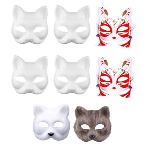 Okdance Therian Maske, 8 Stück, blanko, halbe Katzenmaske mit elastischem Band, Katzenmasken zum Dekorieren, weiß-brauner pelziger Fuchsmaske für Cosplay, Maskerade, Party, Dressing (8 Stück) Okdance Therian Maske, 8 Stück, blanko, halbe Katzenmaske mit elastischem Band, Katzenmasken zum Dekorieren, weiß-brauner pelziger Fuchsmaske für Cosplay, Maskerade, Party, Dressing (8 Stück) von Okdance