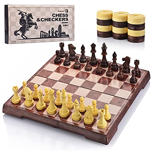 OkidSTEM 2 In 1 Magnetisch Schachspiel Brettspielset mit Dame und Klappbrett Reisespiele für Kinder und Erwachsene von OkidSTEM