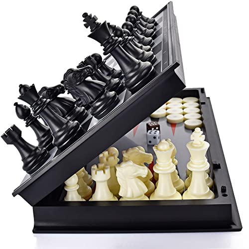 OkidSTEM 3 In 1 Magnetisch Schachspiel Damespiel Backgammon Brettspiel Set mit Klappbrett Reisespiele von OkidSTEM