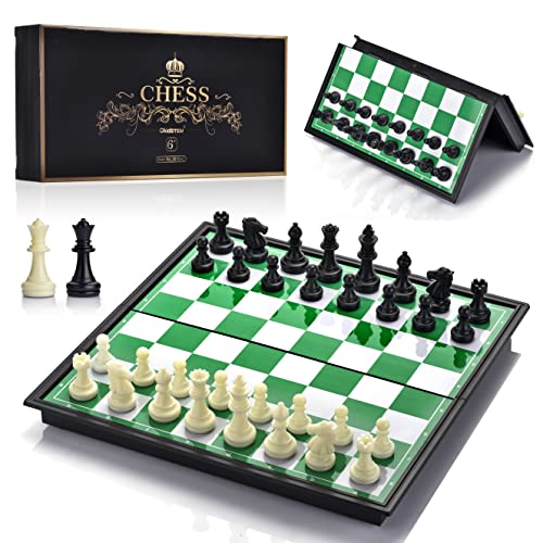 OkidSTEM Magnetisch Schachspiel mit Reise Schachbrett und 2 zusätzlichen Königinnen für Kinder und Erwachsene von OkidSTEM