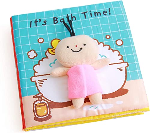 Fühlbuch Baby, It's Bath Time - Babybuch, 7 Seiten mit kleine Puppe, Quietschem Papier für Babys und Kleinkinder ab 3 Monate von Okuleya
