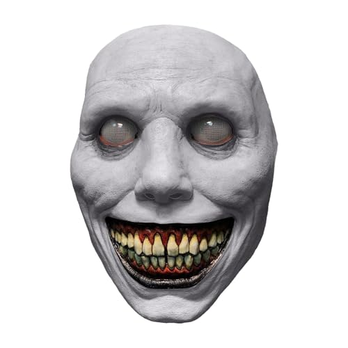 Oldmoom Gruselige Maske,Atmungsaktive, weiche Halloween-Maske mit lächelndem Dämon - Halloween Gruseliges Horror-Geist-Teufel-Zombie-Cosplay-Kostüm, Maske, Party-Requisiten für Damen und Herren von Oldmoom