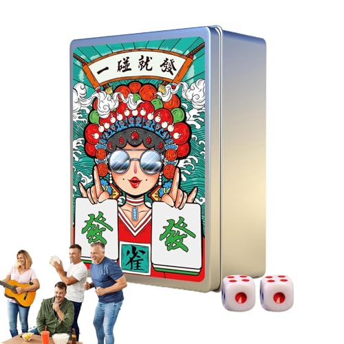 Oldmoom Reise-Mahjong-Sets, tragbares Mahjong-Set, 146 Stück/Set amerikanische Majhong-Spiele, Wasserdichtes Handheld-Poker, chinesisches Mah-Jongg, verdickte Mahjong-Spielkarten für Pokerspiel, von Oldmoom
