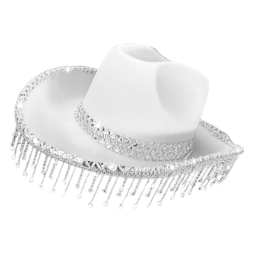 Oldmoom Western Cowboy Hat | Westernhut für Kostümfeste,Pailletten Quasten Reise Kopfschmuck Für Musikfestivals Und Stylische Glitzer Kopfbedeckung von Oldmoom