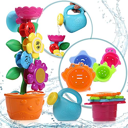 OleOletOy Baby Badespielzeug Set - Süße Blume Wassermühle und 4 STK. Stapelbecher - Kinder Wasserspielzeug mit Saugnapf für die Badewanne von OleOletOy