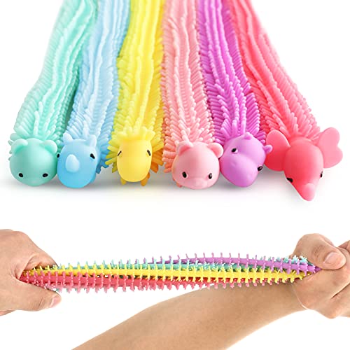 Stretchy Strings Sensorische Fidget Spielzeug für Kinder & Erwachsene mit Autismus und ADHD Therapie, 6er Pack Stressabbau Spielzeug Squeeze Monkey Noodles Anti Angst Therapie Tools von OleOletOy