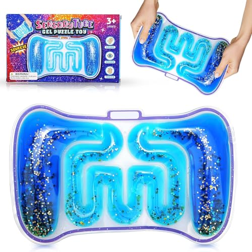 Sensorik Spielzeug Flüssig Sandpack Puzzle Blaue, Große Fidget Squishy Maze Toy für Kinder, Antistressspielzeug zum Quetschen und Kneten oder Squeeze Hilfssmittel für ADHS und Autismus von OleOletOy