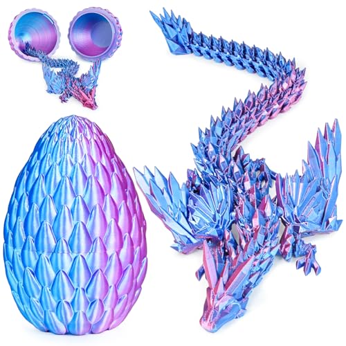 Olee Odee 3D gedruckte Drachen Eier mit beweglichem Drachen Sammler Figuren Fidget Spielzeug für Erwachsene Kinder Geburtstags Oster Regal Dekoration Aquarium,Blau Rosa,M (H: 14.5cm) von Olee Odee
