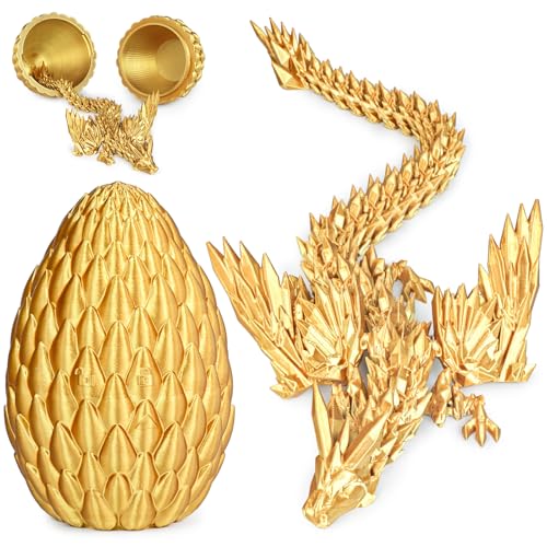 Olee Odee 3D gedruckte Drachen Eier mit beweglichem Drachen Sammler Figuren Fidget Spielzeug für Erwachsene Kinder Geburtstags Oster Regal Dekoration Aquarium,Gold,M (H: 14.5cm) von Olee Odee