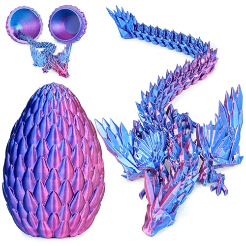 Olee Odee 3D gedruckte Drachen Eier mit beweglichem Drachen Sammler Figuren Fidget Spielzeug für Erwachsene Kinder Geburtstags Oster Regal Dekoration Aquarium,Lila,M (H: 14.5cm) von Olee Odee