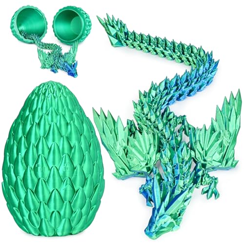 Olee Odee 3D gedruckte Drachen Eier mit beweglichem Drachen Sammler Figuren Fidget Spielzeug für Erwachsene Kinder Geburtstags Oster Regal Dekoration Aquarium,Seiden Grün,M (H: 14.5cm) von Olee Odee
