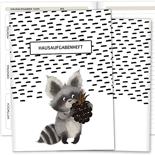 Olgs Hausaufgabenheft Hülle Super Strange inkl. Heft Schulheft Schutzhülle Umschlag Geschenkidee Einschulung Grundschule (ohne Personalisierung, Waschbär) von Olgs