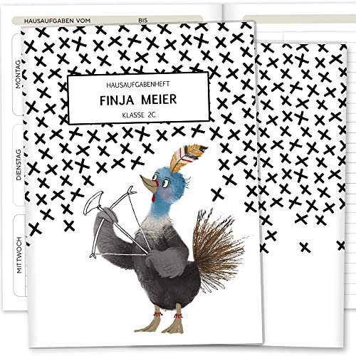 Olgs Hausaufgabenheft Hülle Super Strange inkl. Heft Schulheft Schutzhülle Umschlag Geschenkidee Einschulung personalisierbar mit Namen und die Schulklasse (personalisiert, Truthahn) von Olgs