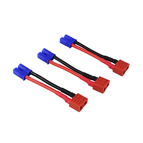 OliYin 3pcs EC2 Male to Anti-Skid T-Plug Deans Style Female Connector Adapter 16awg 1.96inch/5cm Wire for RC Lipo Battery(Pack of 3) von OliYin