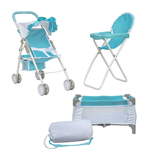 Olivias Little World 3-in-1-Puppen-Kinderwagen, Puppenhochstuhl und Kinderbett-Set Rosa OL-00013 von Olivia's Little World