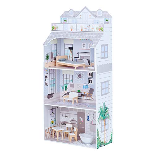 Teamson Kids Puppenhaus aus Holz für Kinder, 3 Ebenen, Deluxe, 30,5 cm großes Herrenhaus-Puppenhaus mit Zubehör von Olivia's Little World