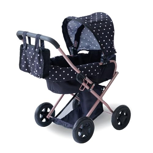 Teamson Kids Puppenwagen 2-in-1 Klassiker in Schwarz mit Zubehör, Puppenbuggy für Kinder Rollenspiele, stabil und wandelbar von Olivia's Little World
