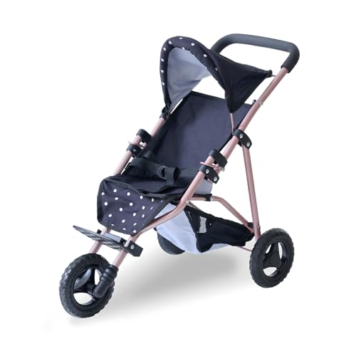 Teamson Kids Puppenwagen Jogging Rollenspiel Kinderwagen in Schwarz mit Zubehör, Robustes Puppenzubehör für Rollenspiele und Spaß von Olivia's Little World