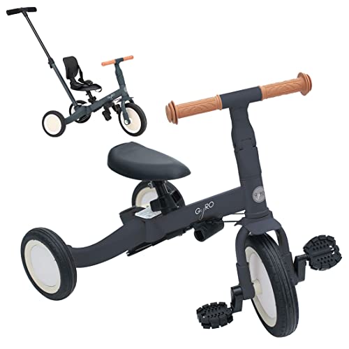 Olmitos - Evolutionäres 5-in-1-Baby-Dreirad - Kinderfahrrad ab 1 Jahr bis 5 Jahren - vom Dreirad zum Fahrrad mit oder ohne Pedale - anpassbar und transformierbar (Gyro, Grau) von Olmitos